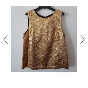 J. Crew Collection Gold Textured Sleeveless Blouse with Black Bow XL, like new